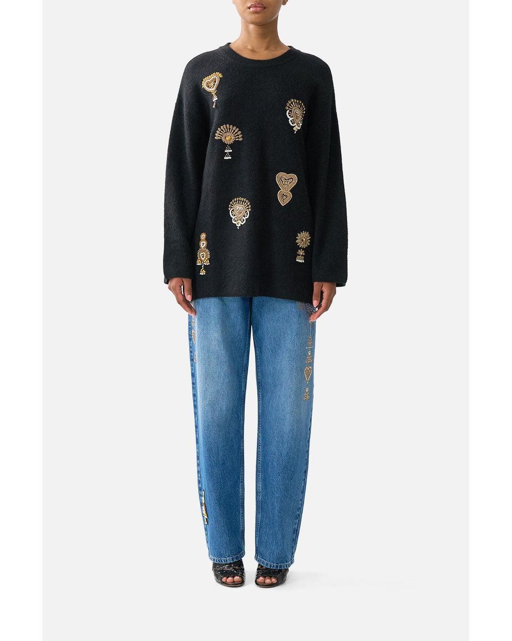 Camilla Black Boxy Crew Neck Jumper Taurus Rising