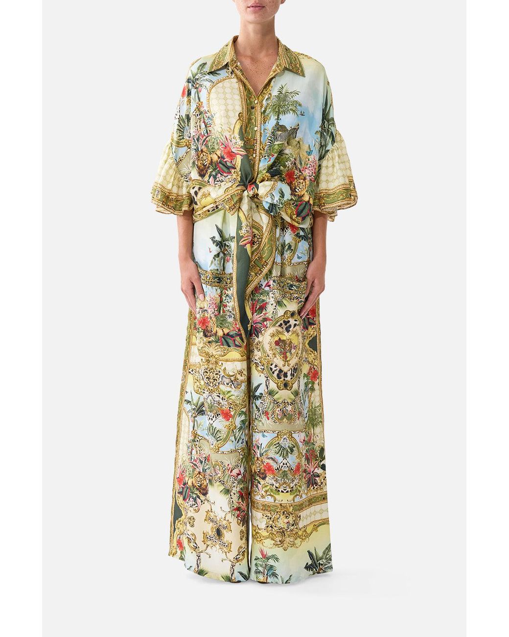 Camilla Metallic Wide Leg Trouser With Front Pockets Wanderlust Empire