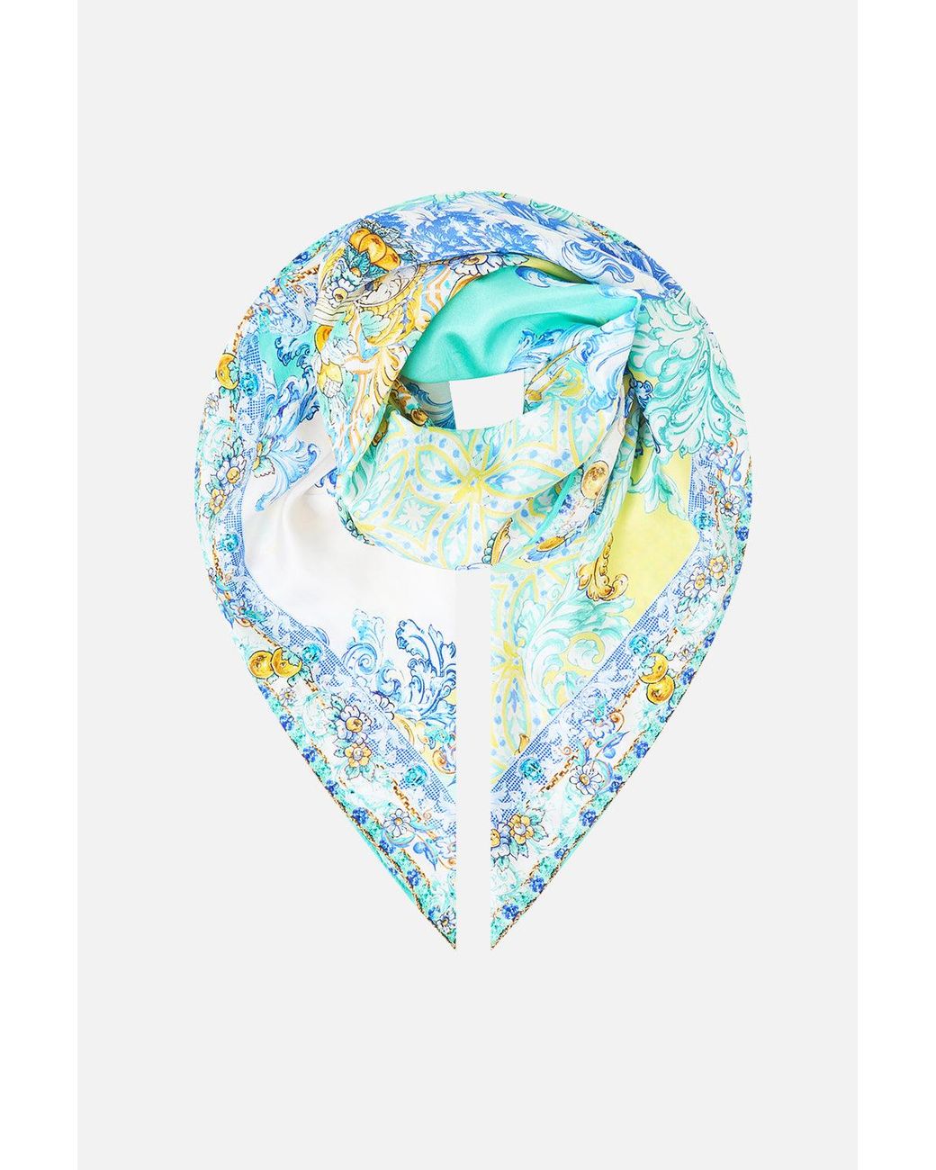 Camilla Blue Large Crystalled Silk Square Scarf Dial Up The Tiles