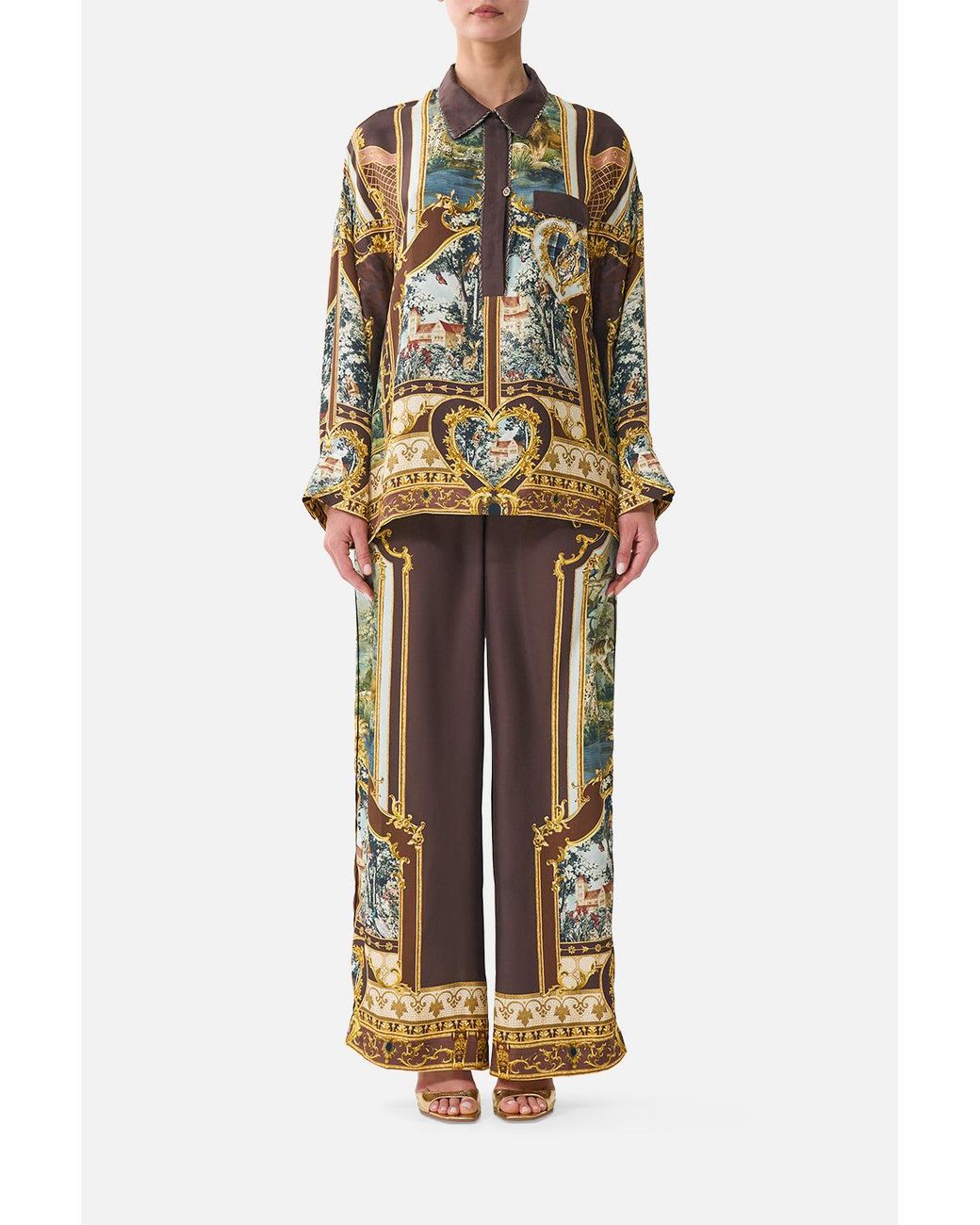 Camilla Metallic Relaxed Collared Shirt With Pocket Animals