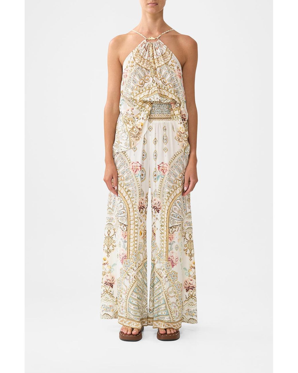 Camilla White Shirred Waist Pant Ottoman Dynasty