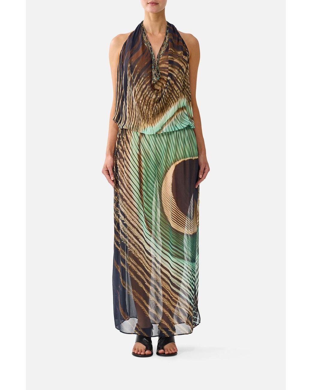 Camilla Green Drape Front Drawcord Maxi Dress A Wink To The Wild