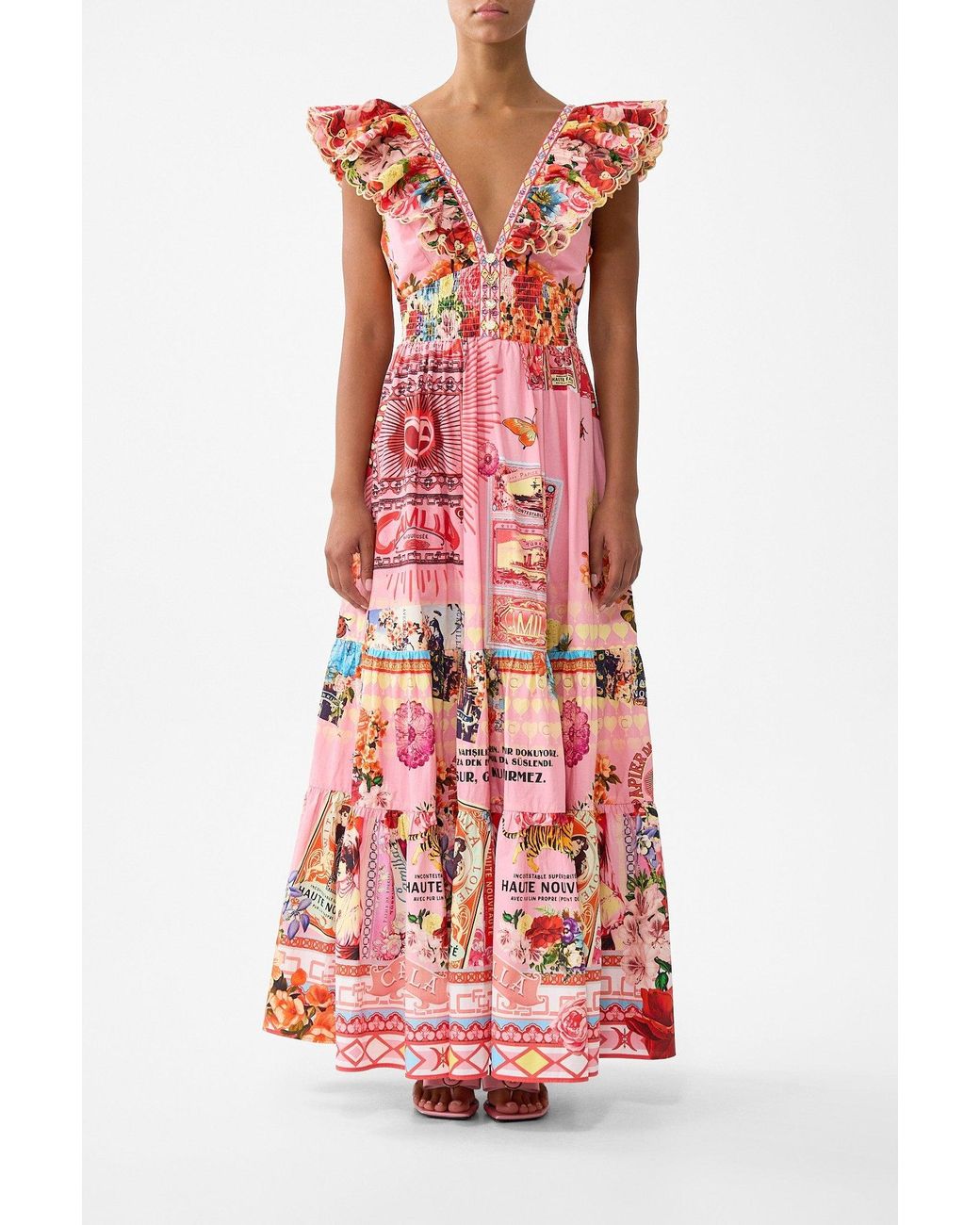 Camilla Tiered Dress With Neck Frill Collage Kingdom