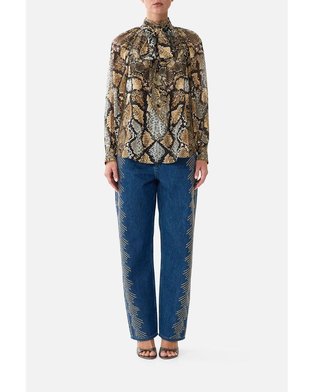 Camilla Blue Detachable Pussy Bow Raglan Blouse Animalia Heirlooms