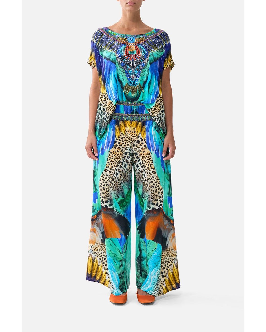 Camilla Blue Shirred Waist Pant Jungle Flight