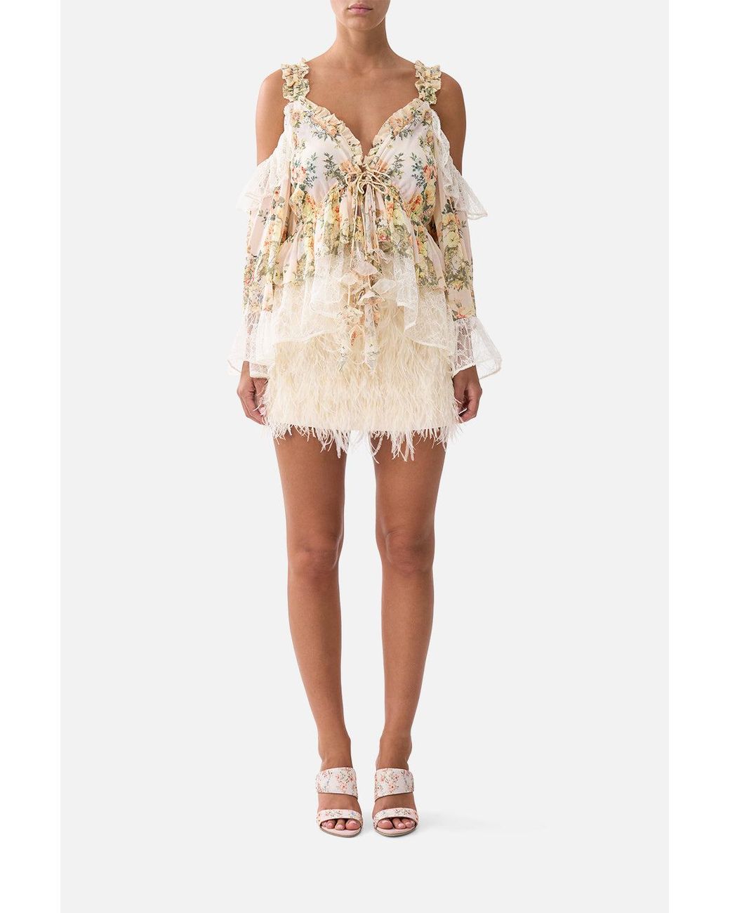 Camilla Natural Feather Mini Skirt Twilight