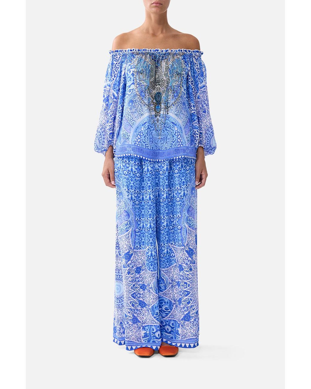 Camilla Blue Frill Off Shoulder Top The Bosphorous