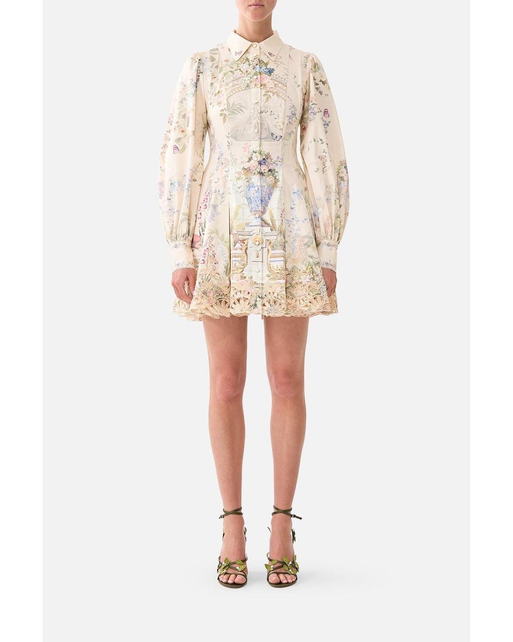 Camilla Natural Short Button Front Shirt Dress Midsummer Masterpiece