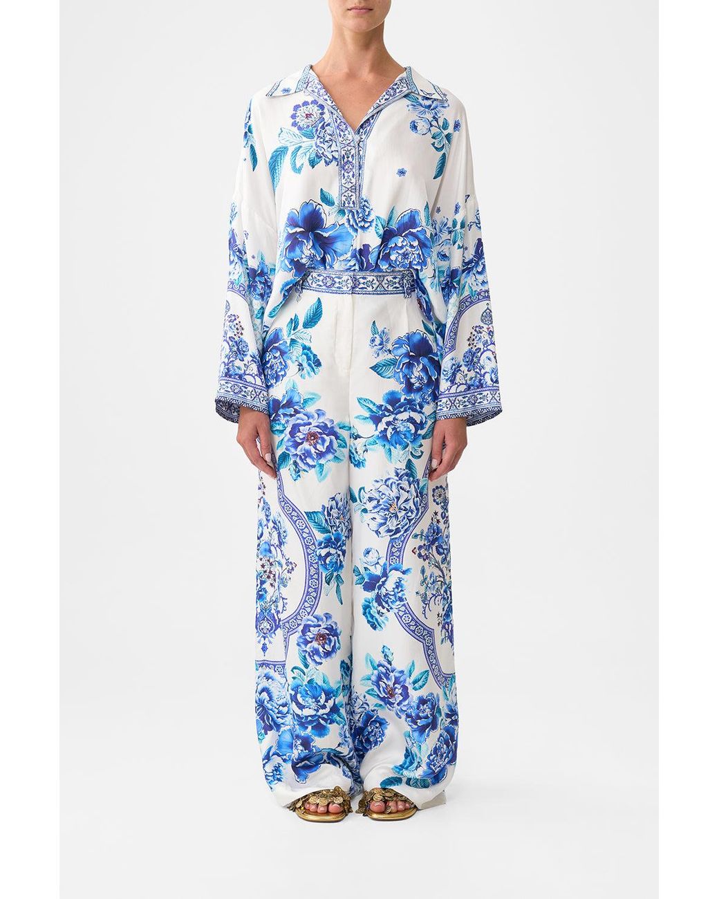 Camilla Blue Wide Leg Waisted Pant A Ceramic Garden