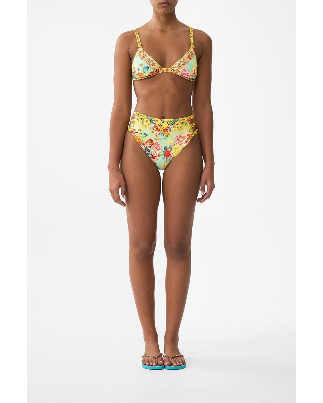 Camilla Orange Soft Underwire Bikini Top With Button Straps Aromatic Tiger Flower