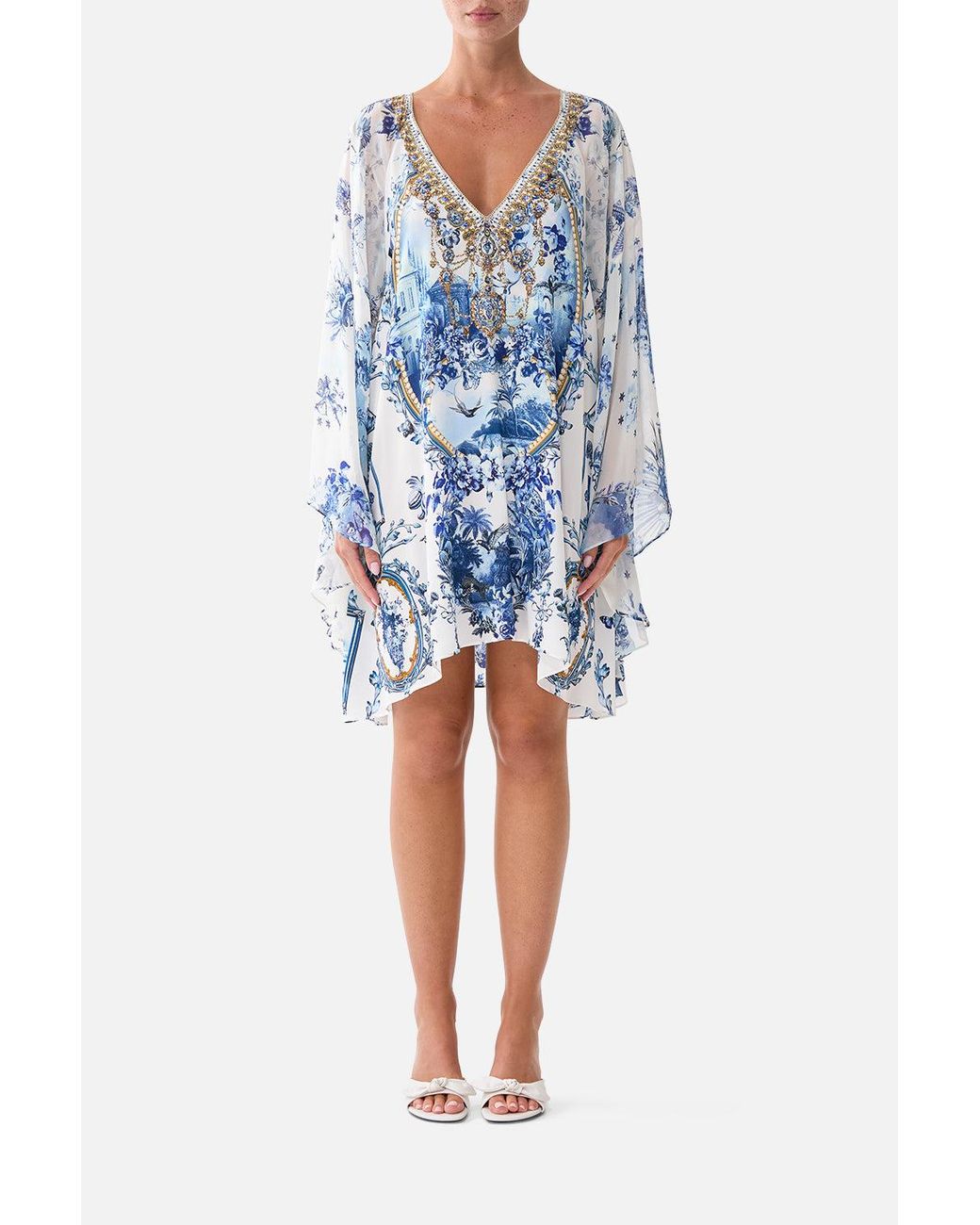 Camilla Blue Raglan Sleeve Flared Kaftan The Porcelain Parlour