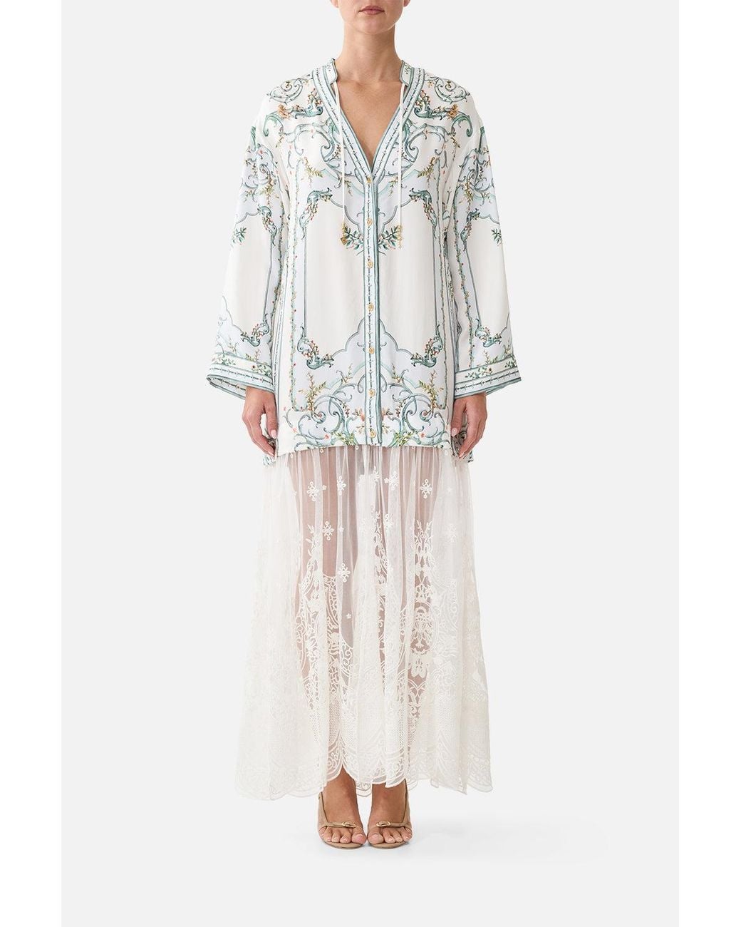 Camilla White Long Kaftan With Lace Skirt Ballad Of The Bibliothèque