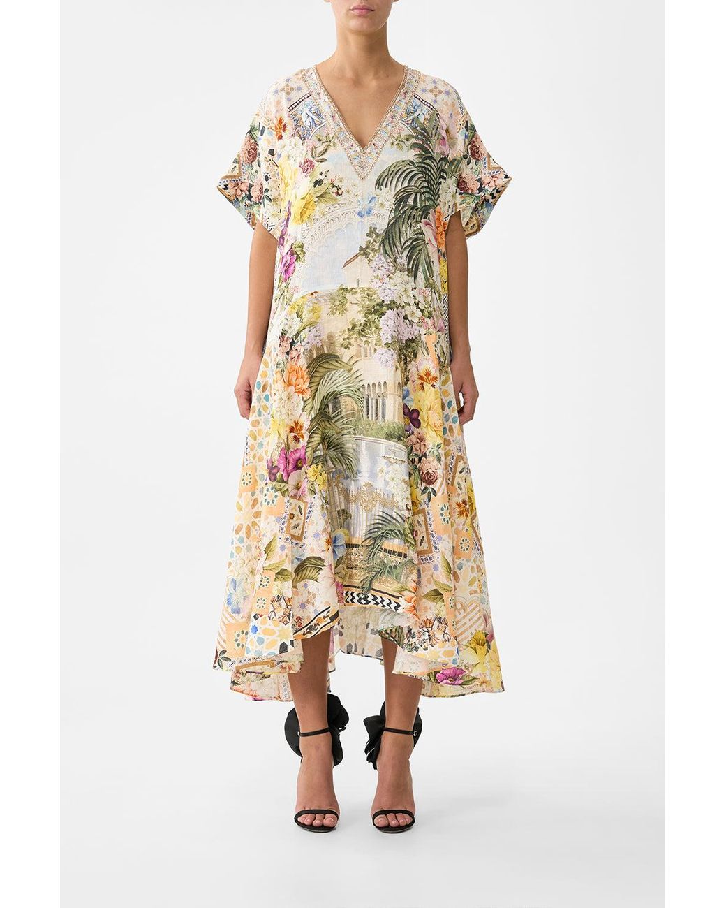 Camilla Metallic V Neck Kaftan With Drop Waist The Architects Of Alcázar