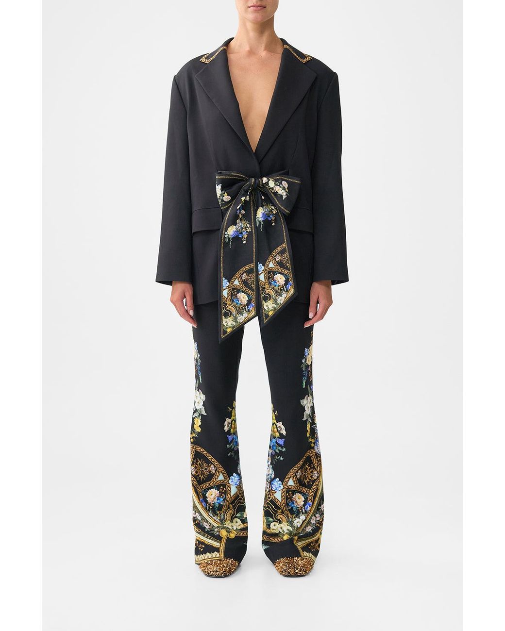Camilla Black Boyfriend Jacket With Bow Detail Ottoman Elegance