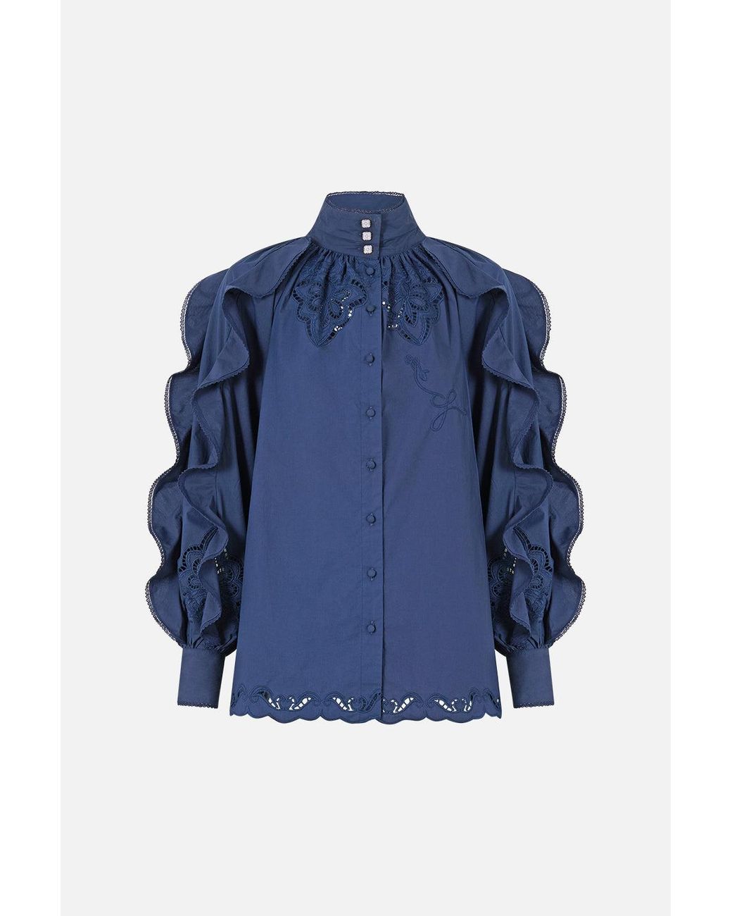 Camilla Blue Relaxed Blouse With Frill Sleeve Detail