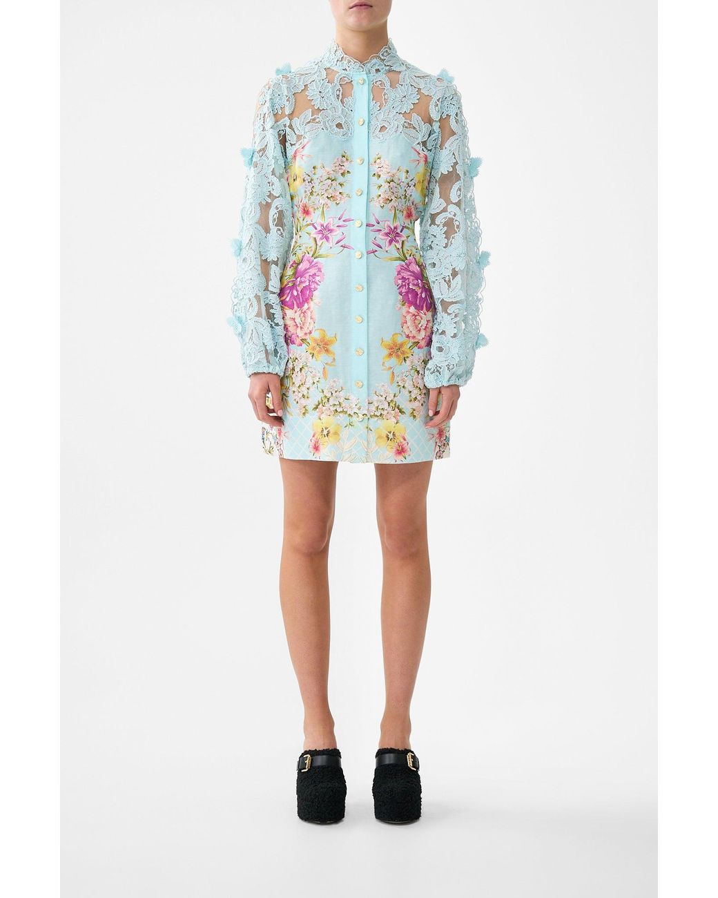 Camilla Blue Lace Sleeve Mini Dress Bazaar Blooms