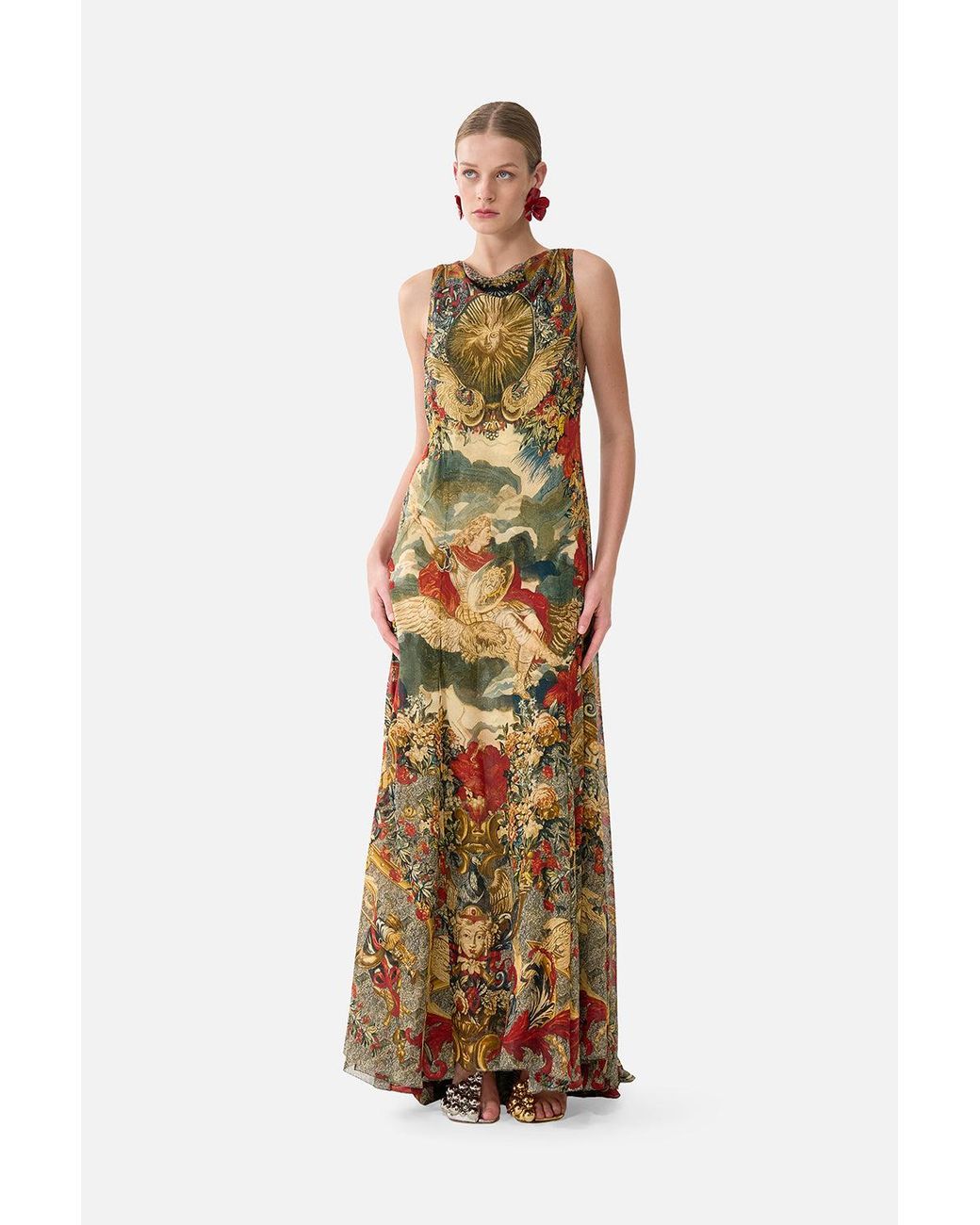 Camilla Metallic Open Back Gown With Front Split Meet Me