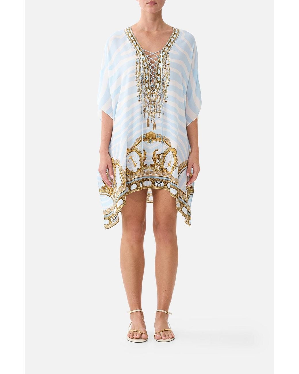 Camilla White Short Lace Up Kaftan Spirit Of Stripes