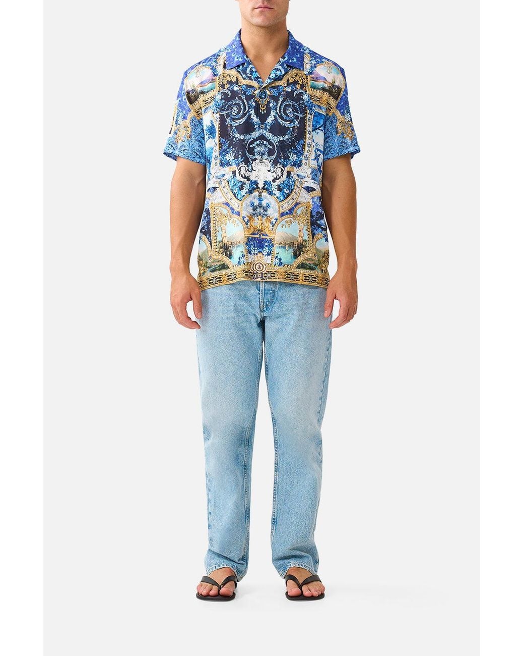 Camilla Blue Short Sleeve Camp Collared Shirt Sweet Sacré Bleu for men