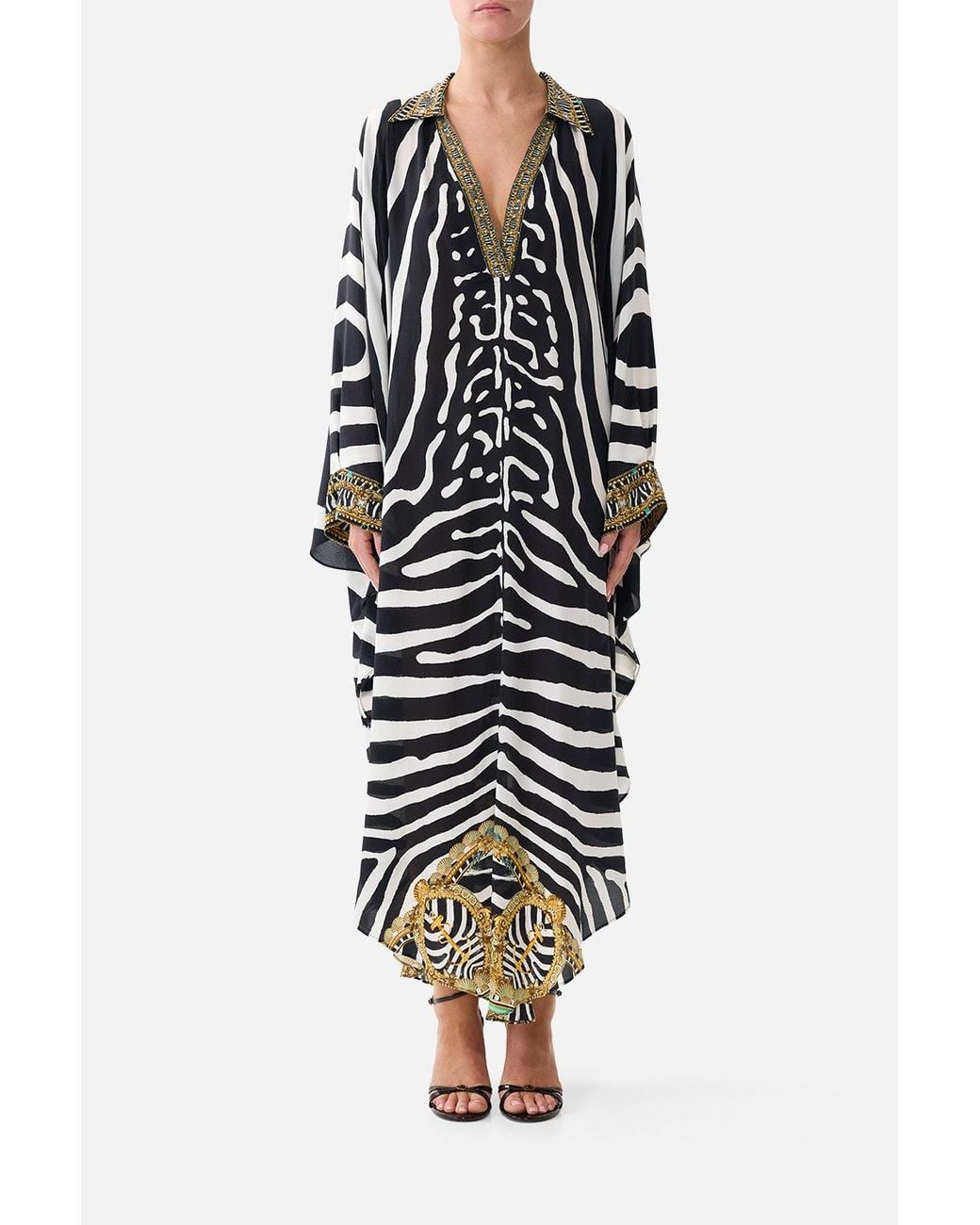 Camilla Black Long Kaftan With Button Cuff Zig Zag Zoo