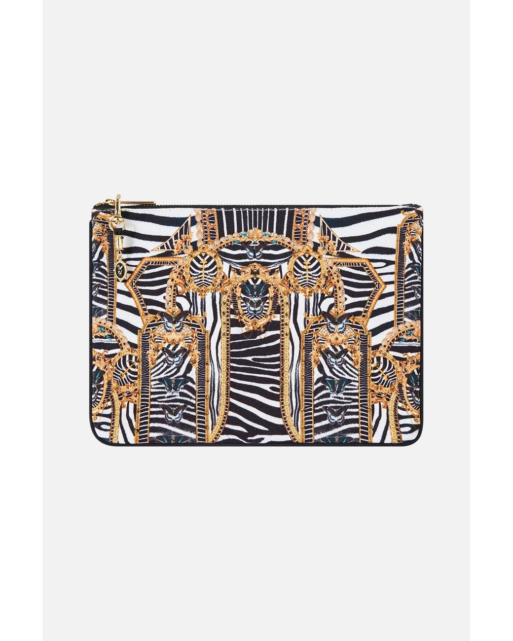 Camilla White Small Canvas Clutch Zig Zag Zoo