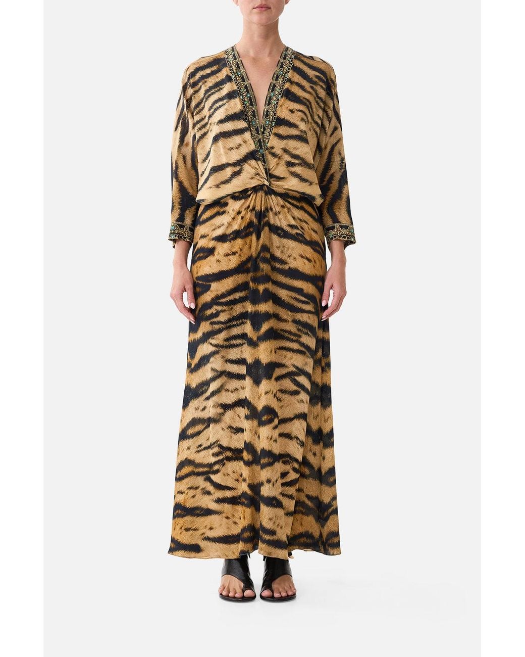 Camilla Metallic Twist Front Batwing Dress A Wink To The Wild