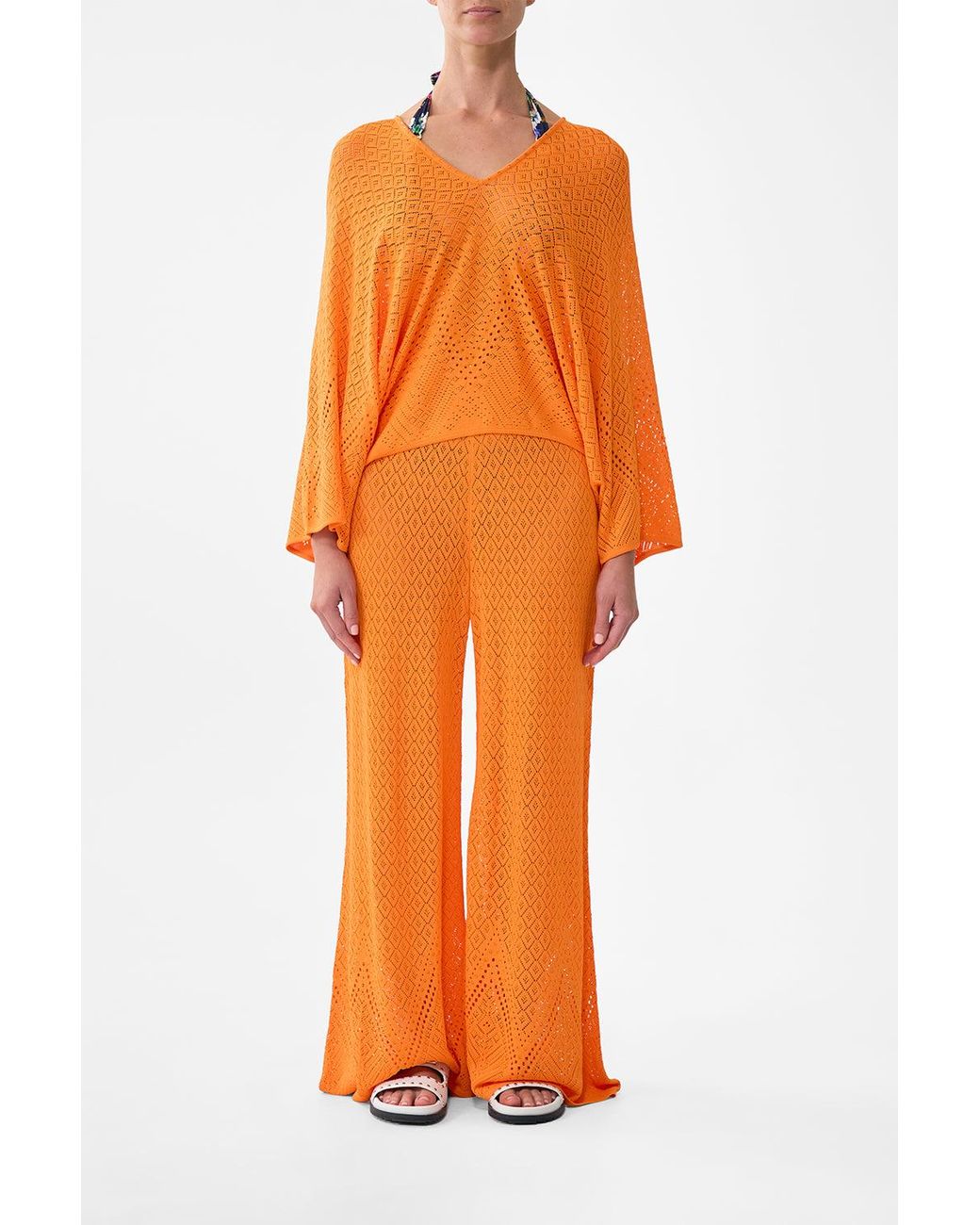 Camilla Orange Relaxed V Neck Knit Top Basked