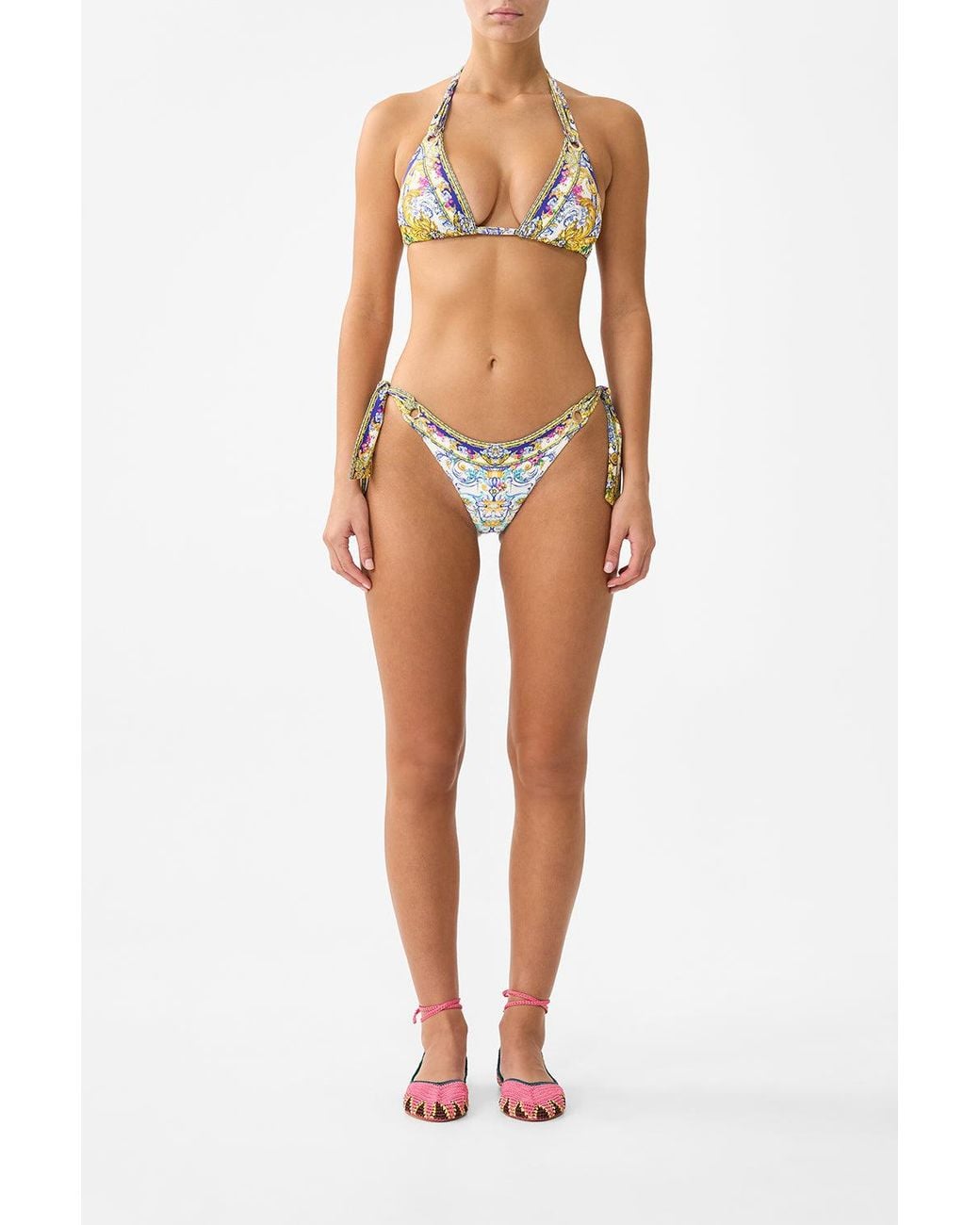 Camilla White Soft Thick Tie Tri Bikini Set With Eyelet Trims España Nirvana