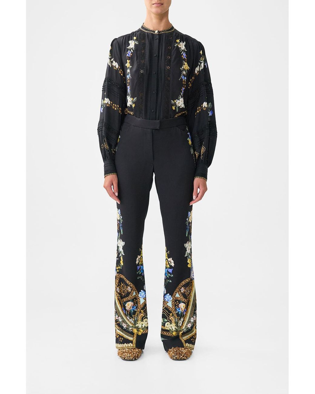 Camilla Black Flare Trouser With Seam Detail Ottoman Elegance