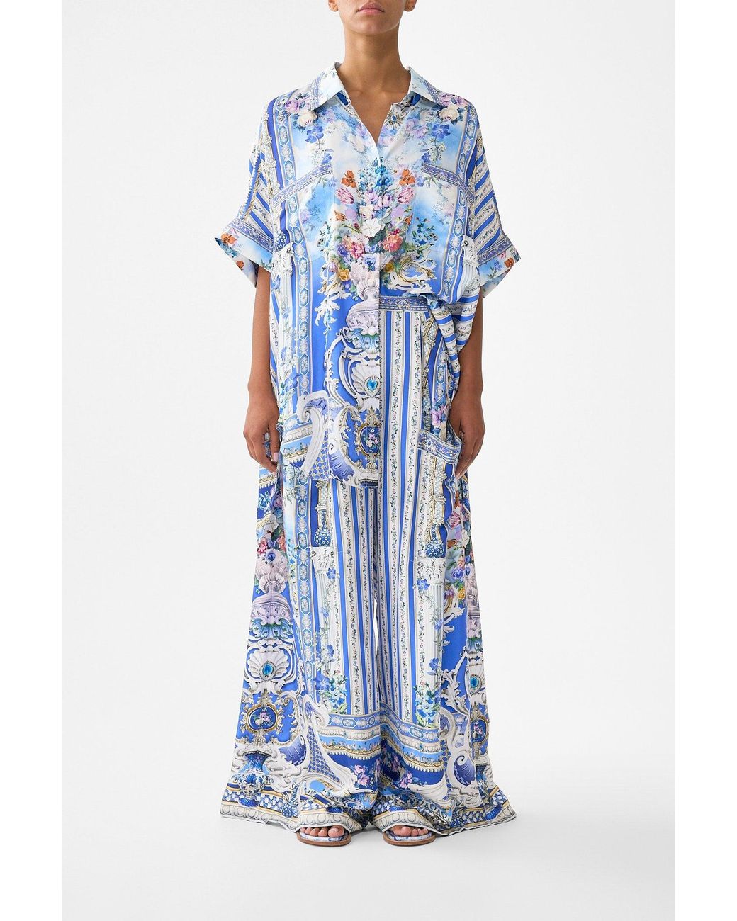 Camilla Blue Wide Leg Trouser With Front Pockets Ottoman Opulence