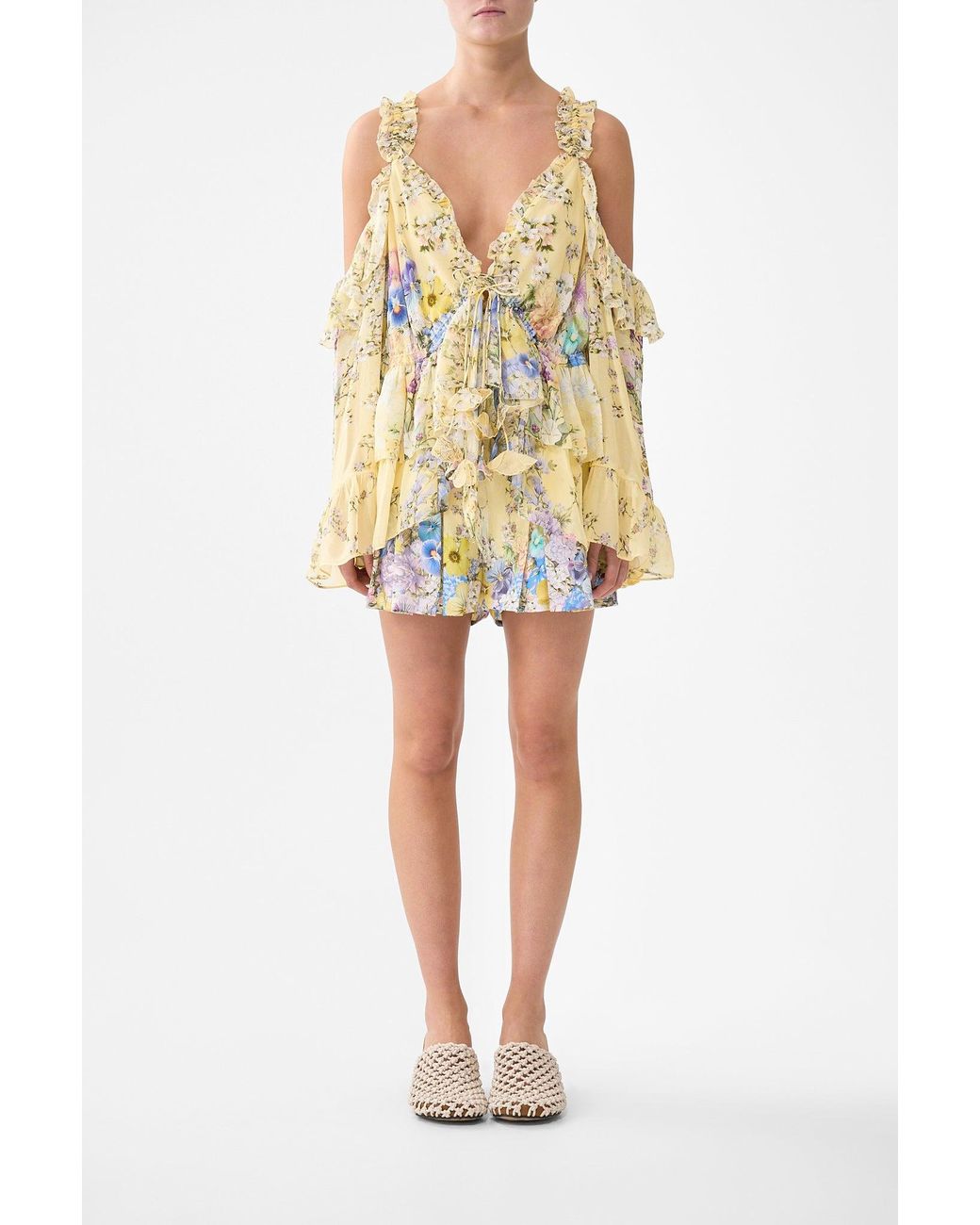 Camilla Yellow Cold Shoulder Ruffle Top Darling Buds