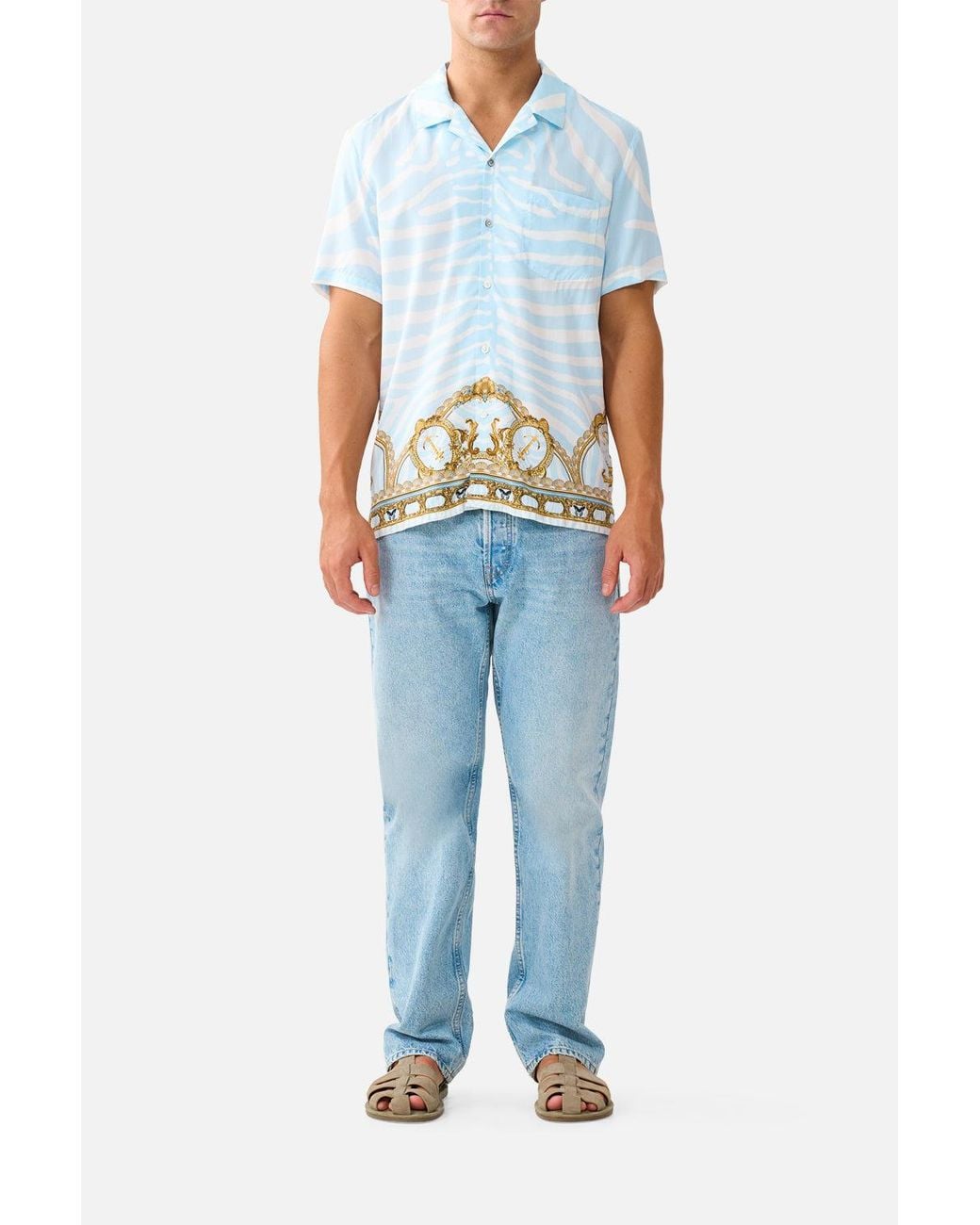 Camilla Blue Short Sleeve Camp Collared Shirt Spirit Of Stripes for men