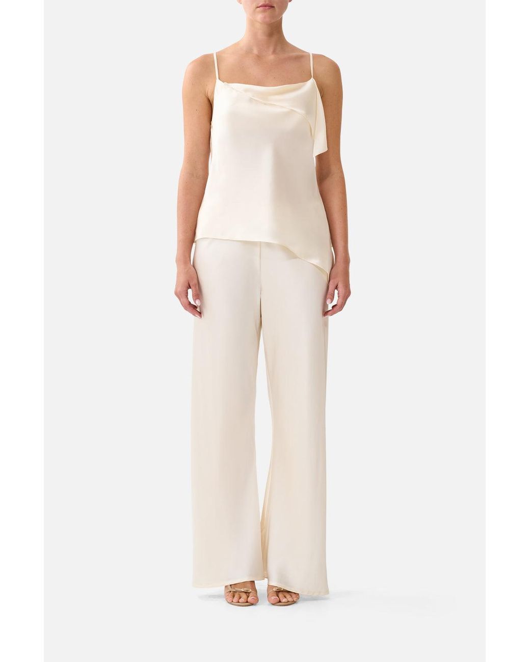 Camilla White Bias Cut Drawstring Pant Silk Essentials