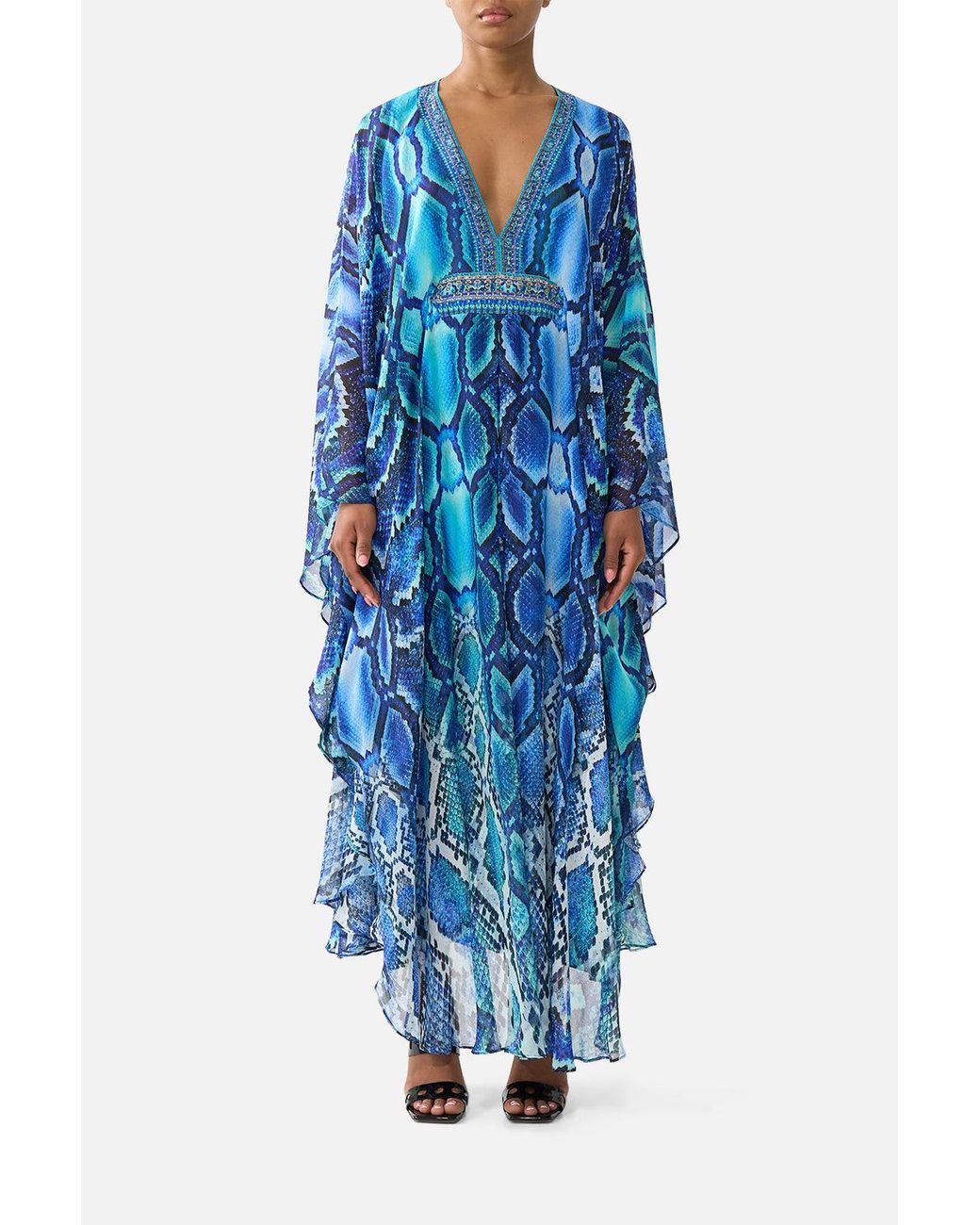 Camilla Blue Long Kaftan With Waist Detail The Sapphire Serpent