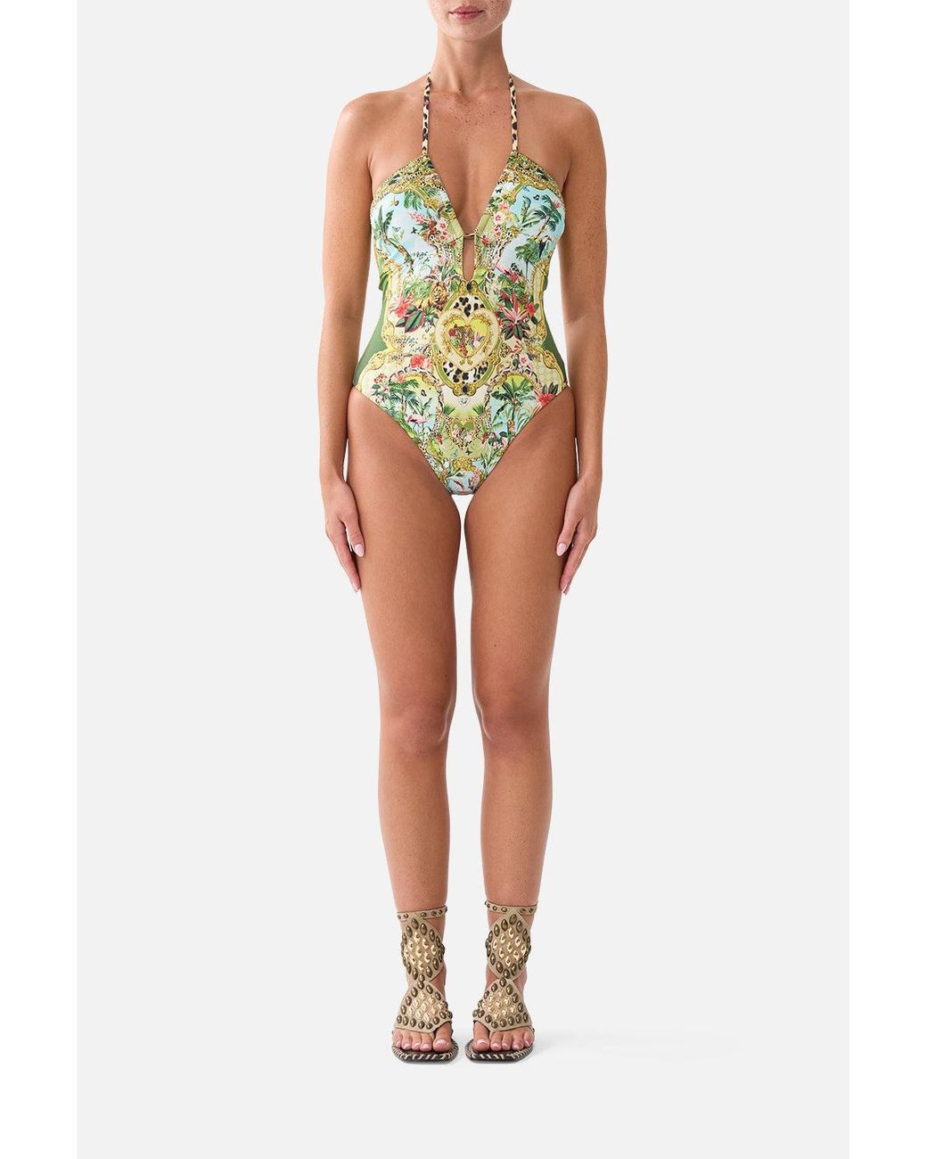 Camilla Multicolor Halter Neck Tie One Piece W Keyhole
