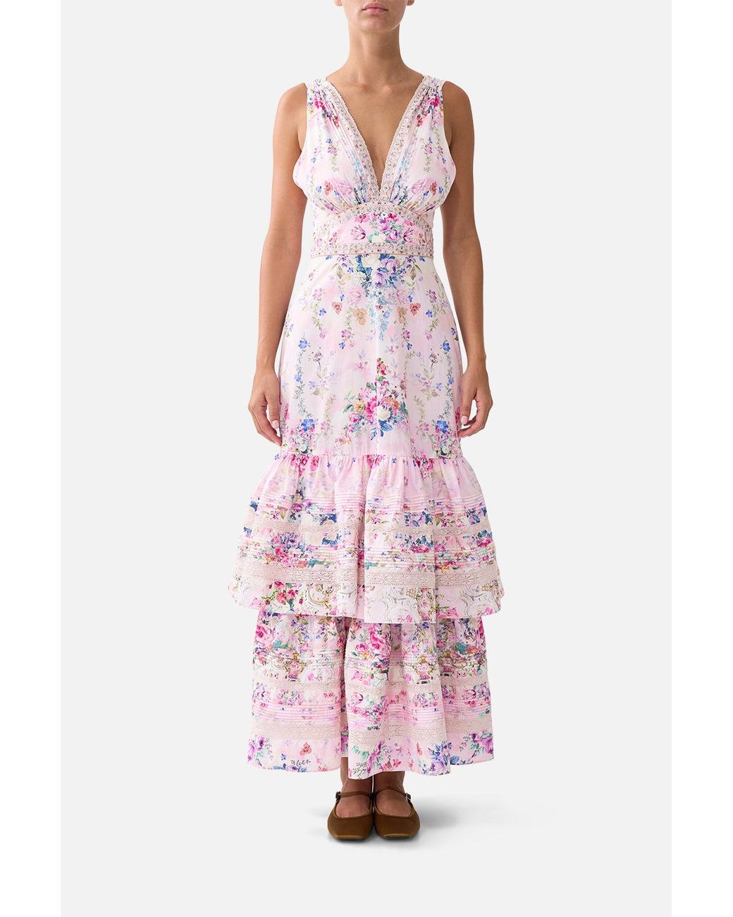 Camilla Pink Two Tiered Gathered Ruffle Dress Palatial Pastels