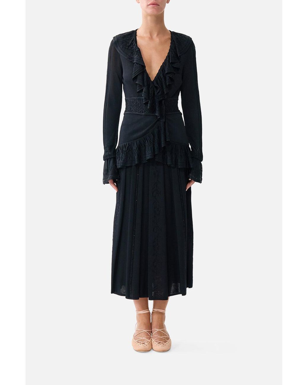Camilla Black Pleated Knit Skirt Flamenco Folklore