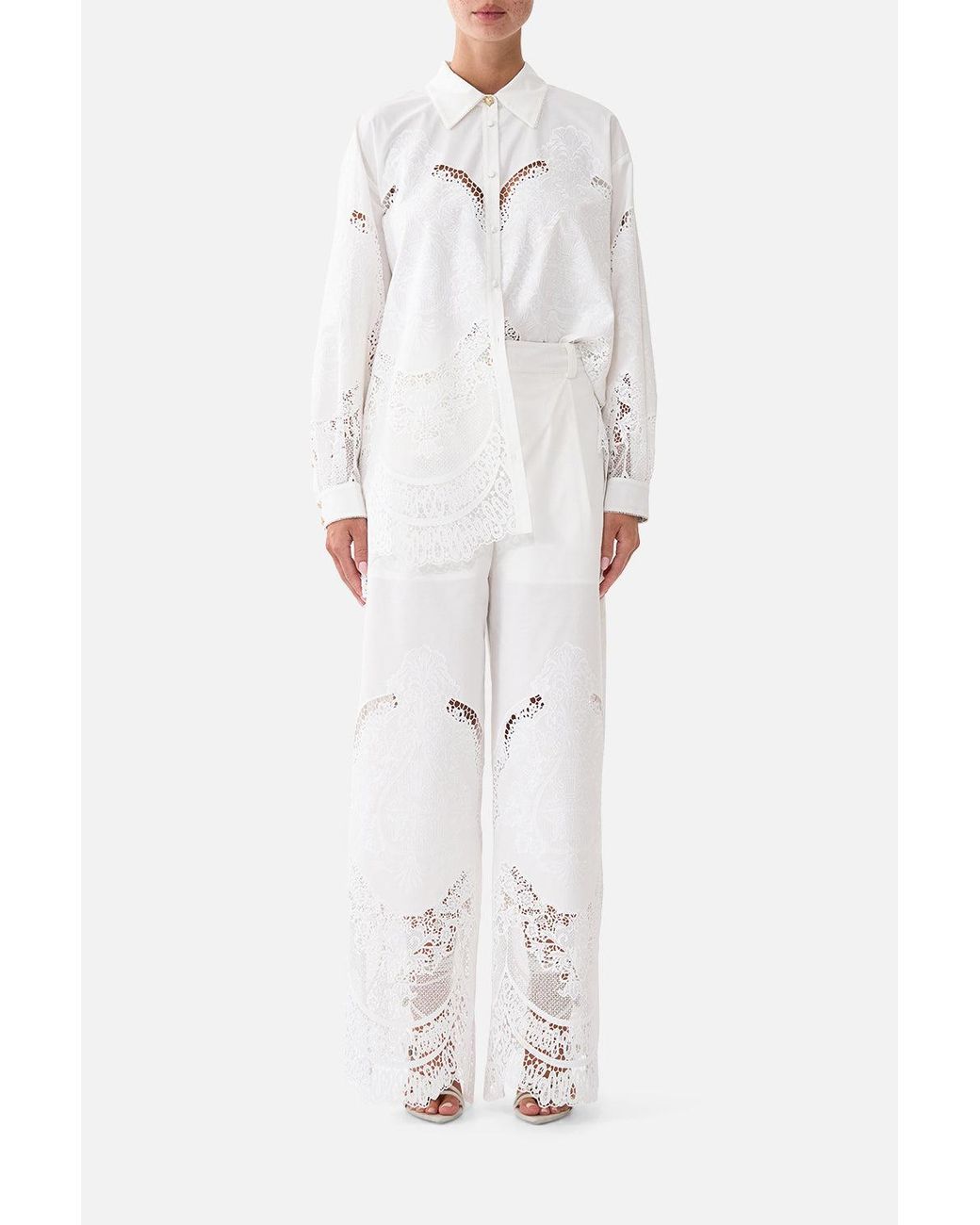 Camilla White Wide Leg Waisted Pant Dandelion Skies