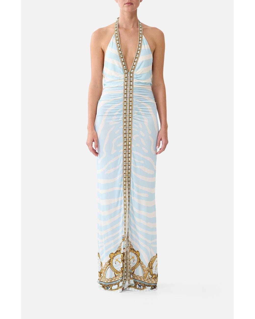 Camilla White Ruched Front Halter Dress Spirit Of Stripes