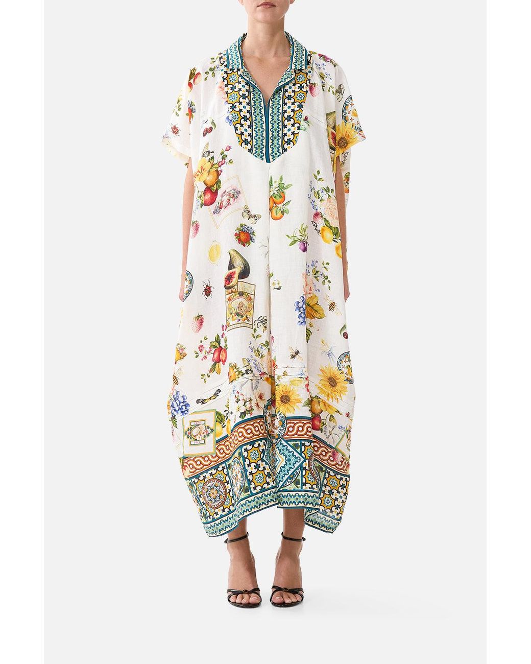 Camilla White Collared Kaftan With Front Pleat Detail Magic Of The Mercado