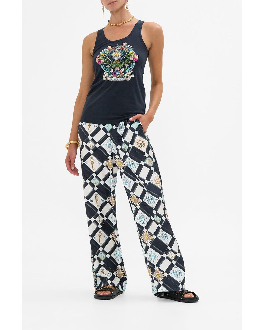 Camilla White Button Front Lounge Pant Folk Afloat