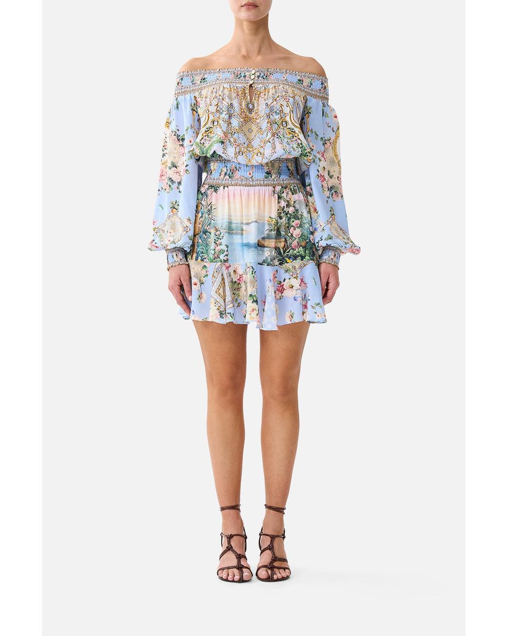 Camilla Blue Off Shoulder Short Dress Sisi Society