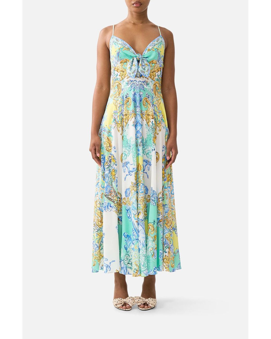 Camilla Blue Long Dress With Tie Front Dial Up The Tiles