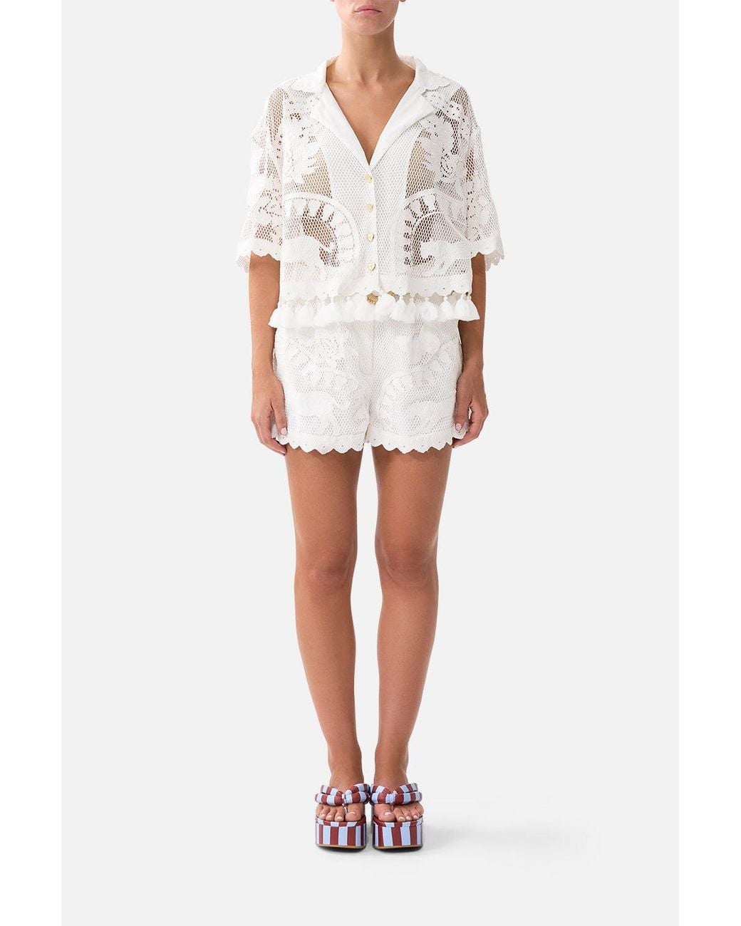 Camilla White Cropped Collar Blouse With Button Front Kapadokya Kitsch