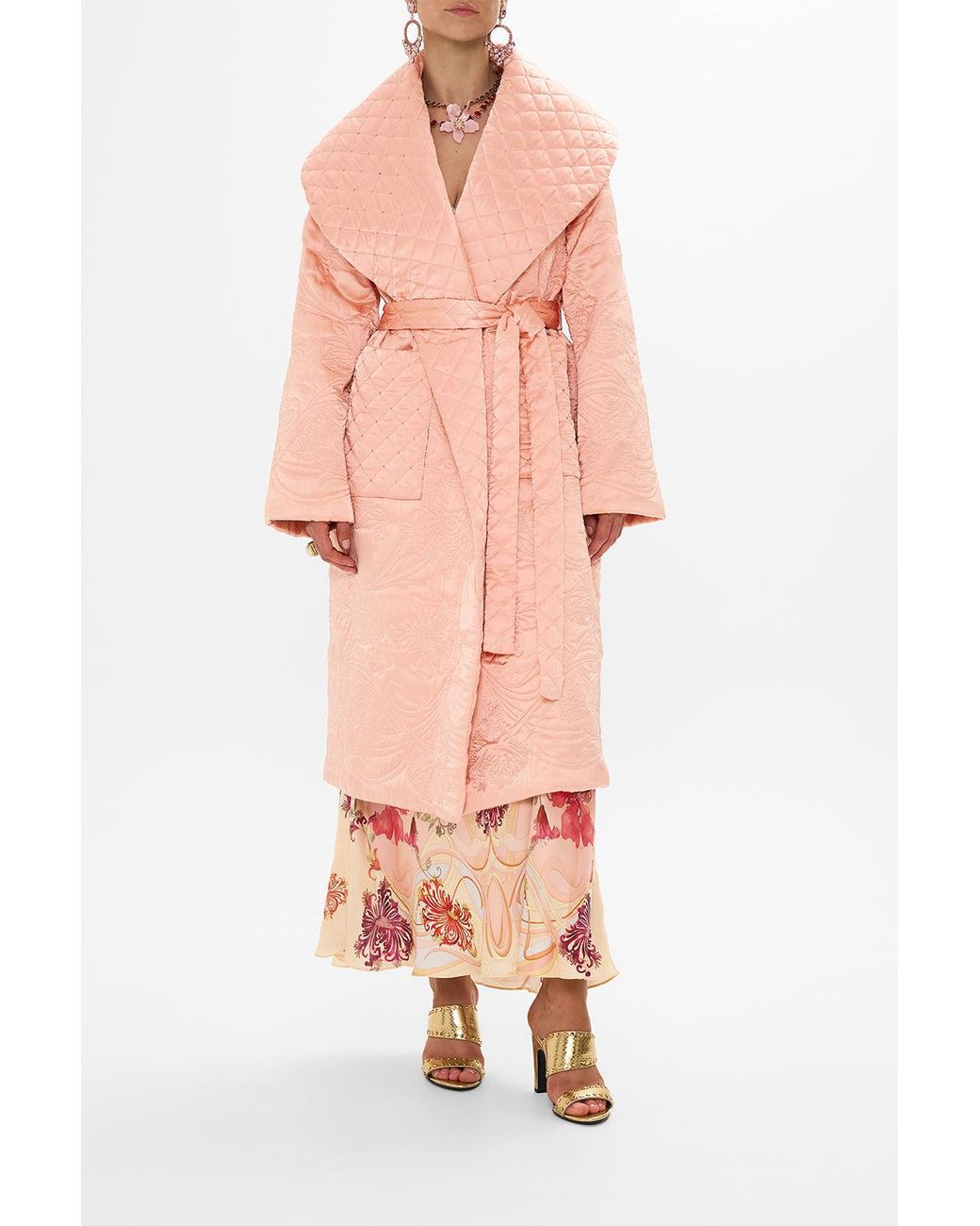 Camilla Pink Quilted Long Wrap Coat Blossoms And Brushstrokes