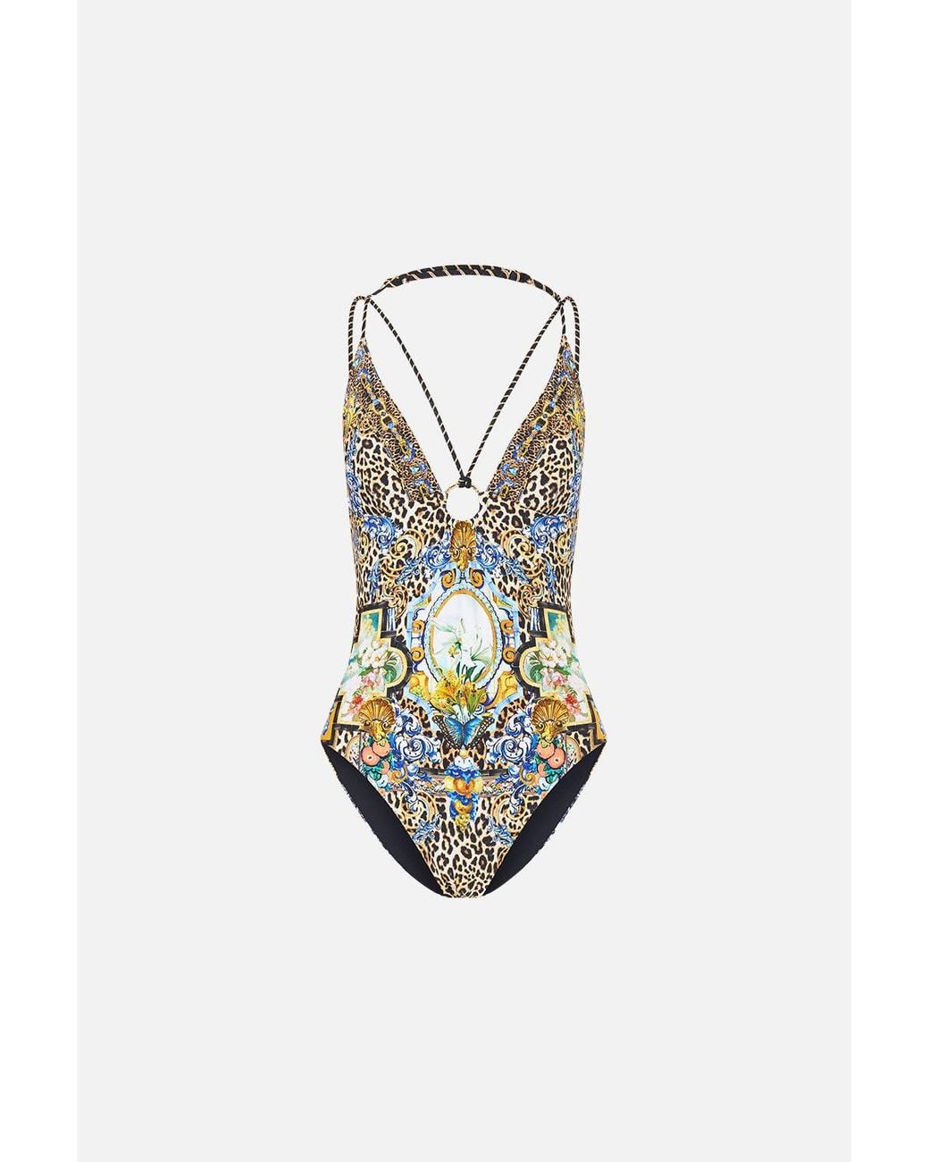 Camilla White Multi Strap Halter Tri One Piece With Trim Sevillian Style