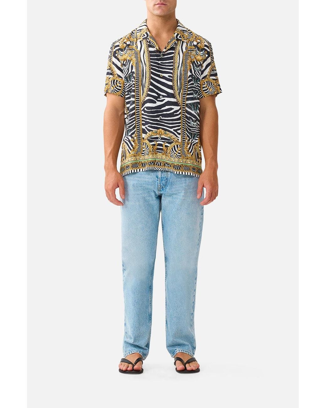 Camilla Blue Short Sleeve Camp Collared Shirt Zig Zag Zoo for men