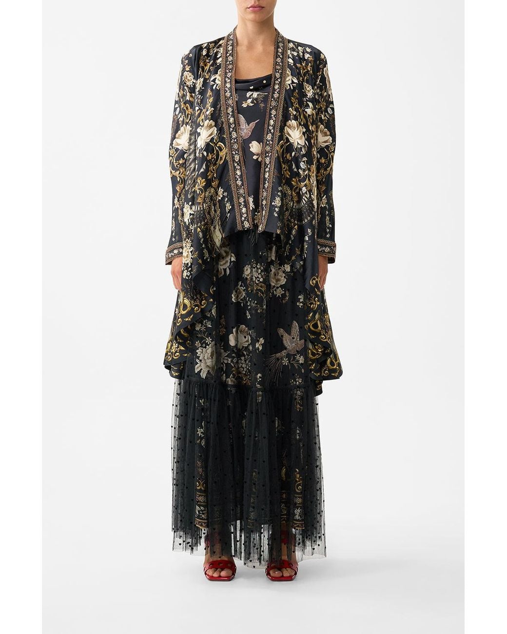 Camilla Black Cropped Sleeve Layer With Waist Tie Flamenco Folklore
