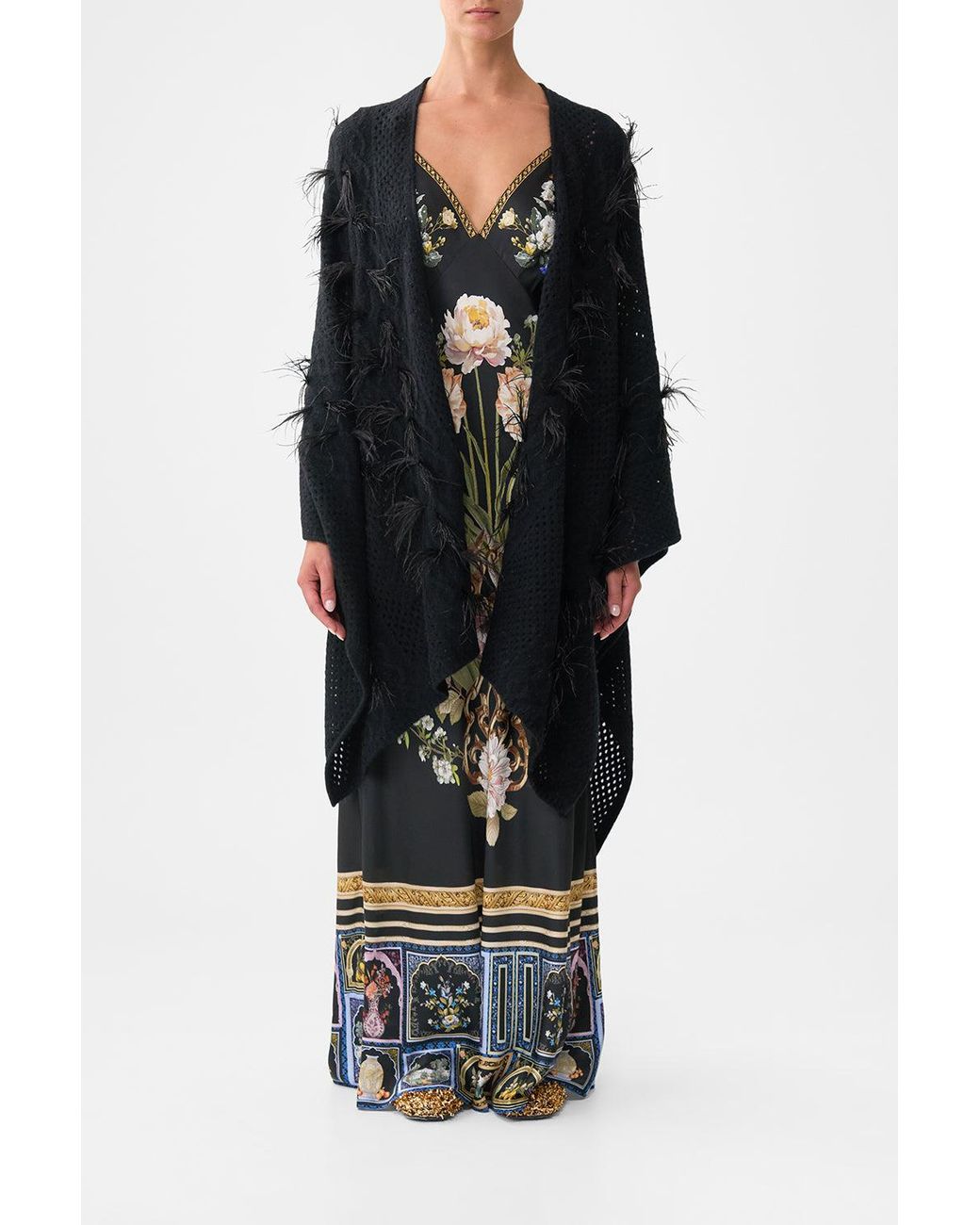 Camilla Black Throw Over Ottoman Elegance