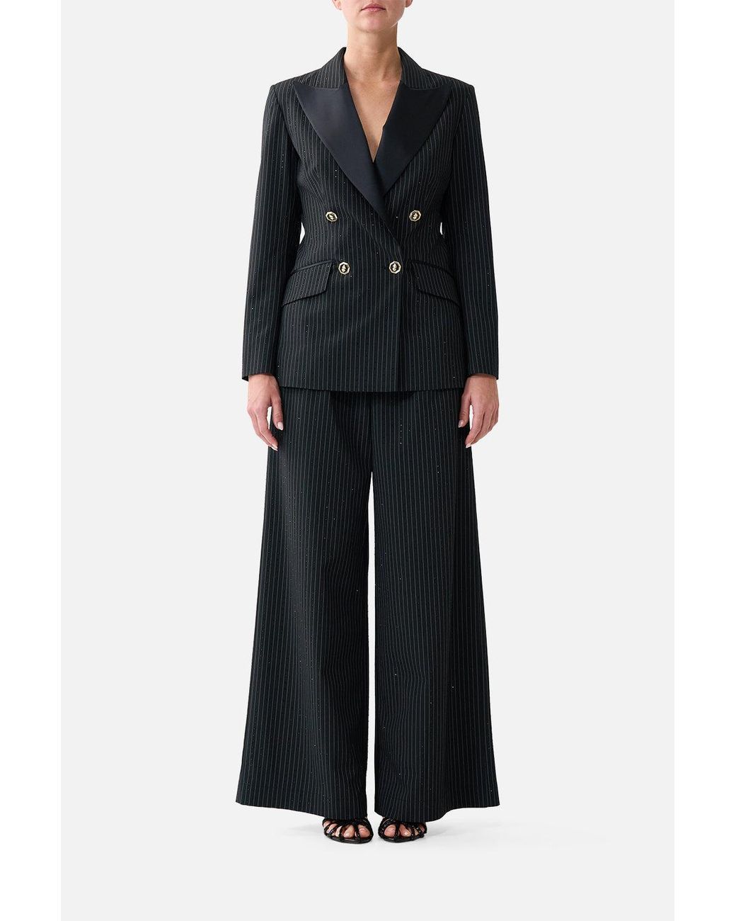 Camilla Black Wide Leg Waisted Pant Night Garden
